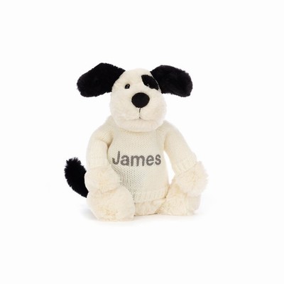 Jellycat Bashful Black & Cream Puppy with Cream Jumper | ME6730528